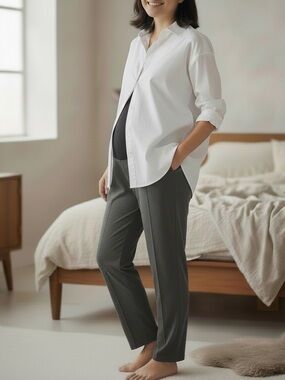 Old Navy Stevie Full Panel Maternity Straight Leg Pants Dark Heather Gray Sz M